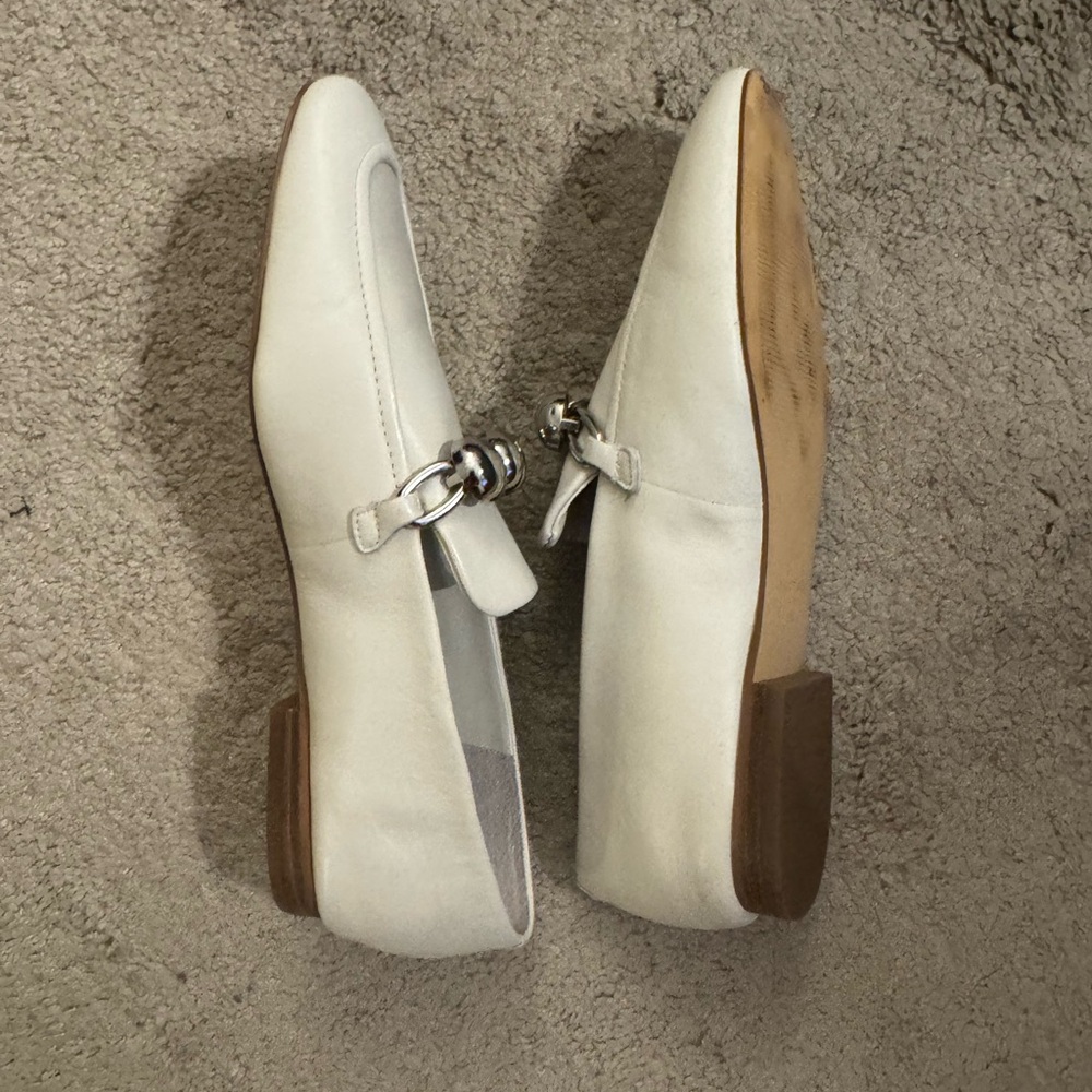 Marc Fisher White Loafers with Silver Accent